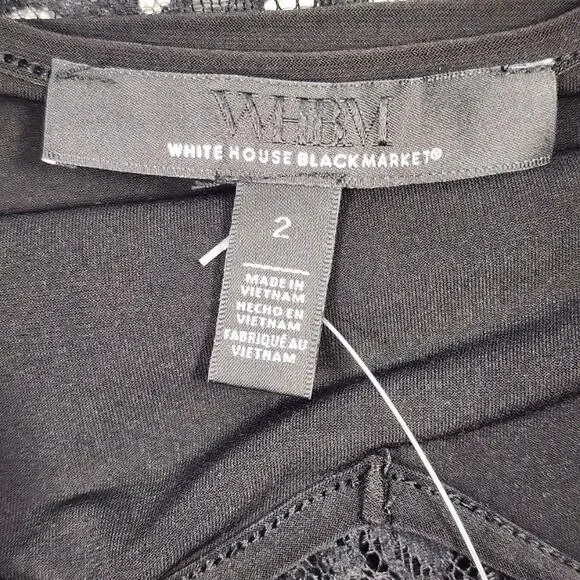 NWT WHBM Lace Blouse Black Size 2 Sheer Feminine Romantic Top - Picture 9 of 14